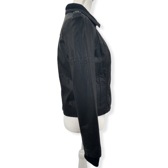 Free People Women's Black Faux Leather Asymmetrical Zip Collared Moto Jacket Sz2 - Picture 8 of 16